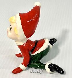 6 Vintage Christmas Ceramic Pixie Elf Figurines Japan Playful Poses Elves Kitsch