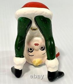 6 Vintage Christmas Ceramic Pixie Elf Figurines Japan Playful Poses Elves Kitsch