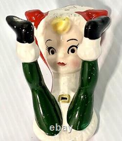 6 Vintage Christmas Ceramic Pixie Elf Figurines Japan Playful Poses Elves Kitsch