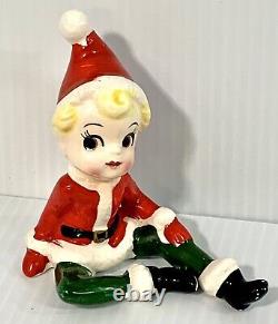 6 Vintage Christmas Ceramic Pixie Elf Figurines Japan Playful Poses Elves Kitsch