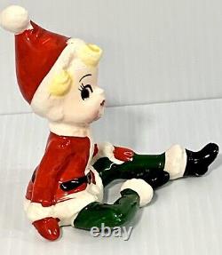 6 Vintage Christmas Ceramic Pixie Elf Figurines Japan Playful Poses Elves Kitsch