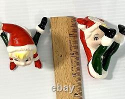 6 Vintage Christmas Ceramic Pixie Elf Figurines Japan Playful Poses Elves Kitsch