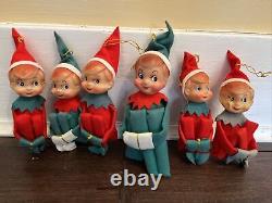 6 Vintage Christmas Lot of Elf Knee Huggers Elves Pixies Felt Plastic Rubber