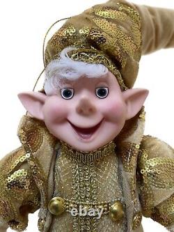 6PC Set Christmas Handmade Holiday Posable Elves Jester Figurines / Dolls-GOLD