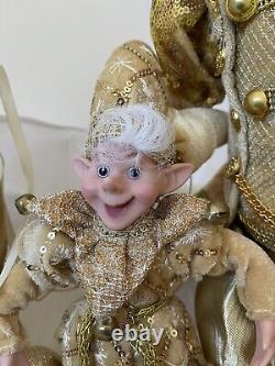 6PC Set Christmas Handmade Holiday Posable Elves Jester Figurines / Dolls-GOLD
