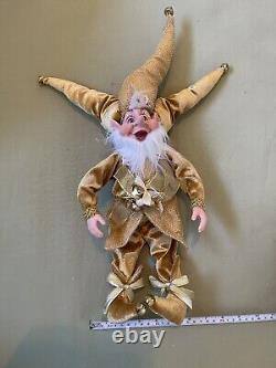 6PC Set Christmas Handmade Holiday Posable Elves Jester Figurines / Dolls-GOLD