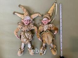 6PC Set Christmas Handmade Holiday Posable Elves Jester Figurines / Dolls-GOLD