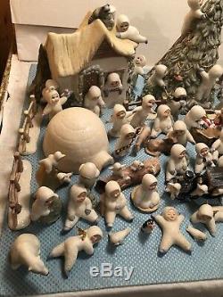 71 Pieces Bisque Christmas Snow Babies With Glitter Lot By Judi Artist
