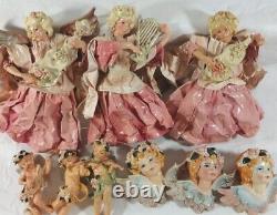 9 Antique Cartapesta Angels Cupid Italy Paper Mache Christmas Ornaments AS IS