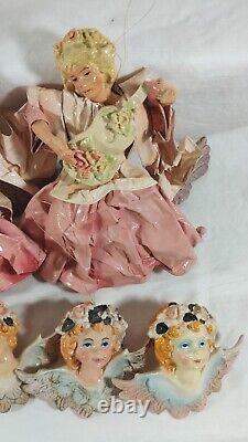 9 Antique Cartapesta Angels Cupid Italy Paper Mache Christmas Ornaments AS IS