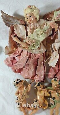 9 Antique Cartapesta Angels Cupid Italy Paper Mache Christmas Ornaments AS IS