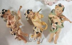 9 Antique Cartapesta Angels Cupid Italy Paper Mache Christmas Ornaments AS IS