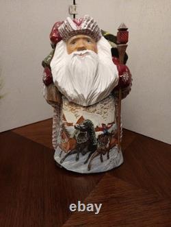 9 Russian SANTA Wooden Hand Carved Hand Painted SIGNED Beautiful Detailed