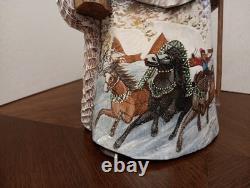 9 Russian SANTA Wooden Hand Carved Hand Painted SIGNED Beautiful Detailed