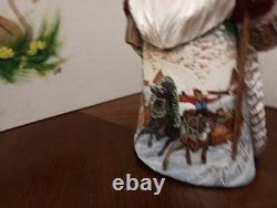 9 Russian SANTA Wooden Hand Carved Hand Painted SIGNED Beautiful Detailed