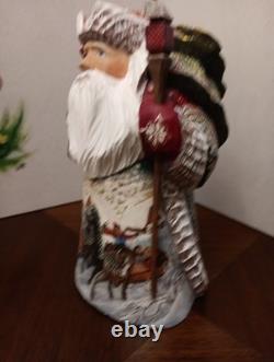 9 Russian SANTA Wooden Hand Carved Hand Painted SIGNED Beautiful Detailed