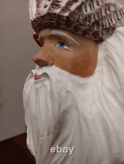 9 Russian SANTA Wooden Hand Carved Hand Painted SIGNED Beautiful Detailed