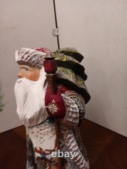 9 Russian SANTA Wooden Hand Carved Hand Painted SIGNED Beautiful Detailed