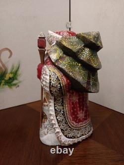 9 Russian SANTA Wooden Hand Carved Hand Painted SIGNED Beautiful Detailed