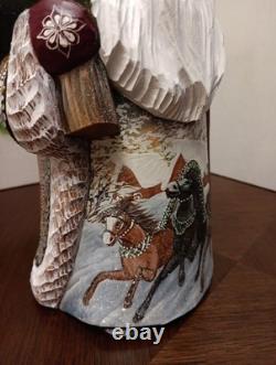 9 Russian SANTA Wooden Hand Carved Hand Painted SIGNED Beautiful Detailed