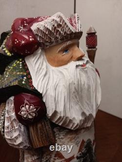 9 Russian SANTA Wooden Hand Carved Hand Painted SIGNED Beautiful Detailed