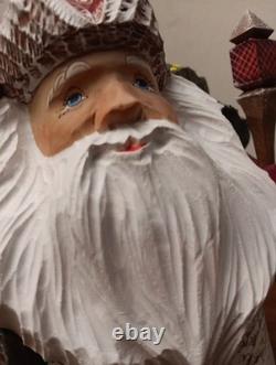 9 Russian SANTA Wooden Hand Carved Hand Painted SIGNED Beautiful Detailed