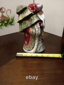 9 Russian SANTA Wooden Hand Carved Hand Painted SIGNED Beautiful Detailed
