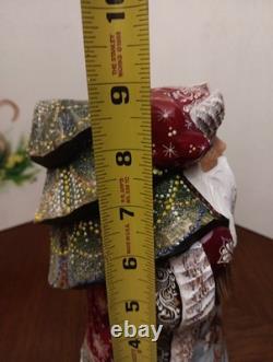 9 Russian SANTA Wooden Hand Carved Hand Painted SIGNED Beautiful Detailed