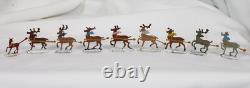 9 Vtg Hans Heinrichsen Reindeer Set Lot German Flat Lead Orig Paint Christmas