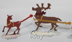 9 Vtg Hans Heinrichsen Reindeer Set Lot German Flat Lead Orig Paint Christmas
