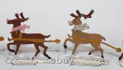 9 Vtg Hans Heinrichsen Reindeer Set Lot German Flat Lead Orig Paint Christmas