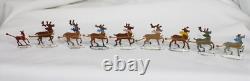 9 Vtg Hans Heinrichsen Reindeer Set Lot German Flat Lead Orig Paint Christmas