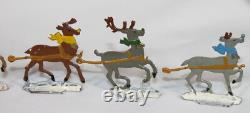 9 Vtg Hans Heinrichsen Reindeer Set Lot German Flat Lead Orig Paint Christmas