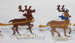 9 Vtg Hans Heinrichsen Reindeer Set Lot German Flat Lead Orig Paint Christmas