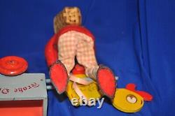 ANTIQUE GERMANY Candy Container Easter Pull Toy Cart w Composition Boy Elf 9