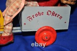 ANTIQUE GERMANY Candy Container Easter Pull Toy Cart w Composition Boy Elf 9