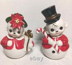Adorable MCM Josef Originals Mr&Mrs Snowpeople Vintage Christmas Planters Japan