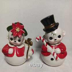 Adorable MCM Josef Originals Mr&Mrs Snowpeople Vintage Christmas Planters Japan