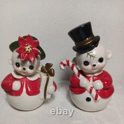 Adorable MCM Josef Originals Mr&Mrs Snowpeople Vintage Christmas Planters Japan
