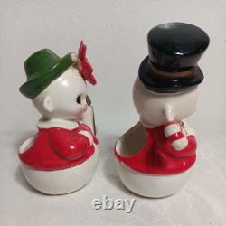Adorable MCM Josef Originals Mr&Mrs Snowpeople Vintage Christmas Planters Japan