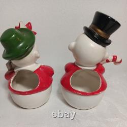 Adorable MCM Josef Originals Mr&Mrs Snowpeople Vintage Christmas Planters Japan