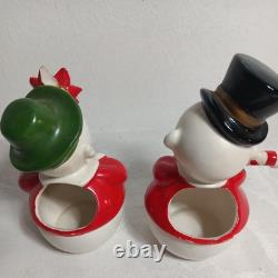 Adorable MCM Josef Originals Mr&Mrs Snowpeople Vintage Christmas Planters Japan