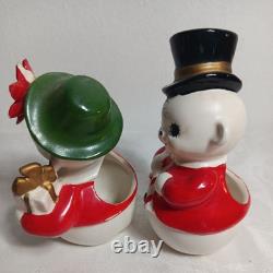 Adorable MCM Josef Originals Mr&Mrs Snowpeople Vintage Christmas Planters Japan