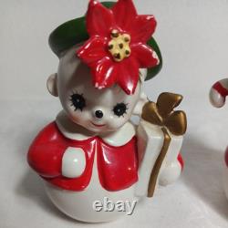 Adorable MCM Josef Originals Mr&Mrs Snowpeople Vintage Christmas Planters Japan