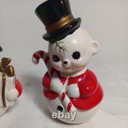 Adorable MCM Josef Originals Mr&Mrs Snowpeople Vintage Christmas Planters Japan