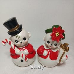 Adorable MCM Josef Originals Mr&Mrs Snowpeople Vintage Christmas Planters Japan