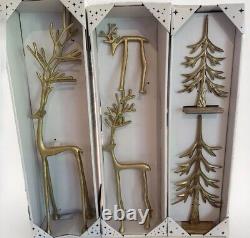 Aldi Merry Moments Sculpted Gold Reindeer Tree Pottery Barn Dupe Set Of 5 New