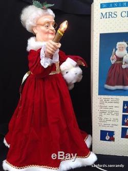 Animated 26 Mrs Santa Claus & White Dog Lighted Christmas Motionette Figure IOB