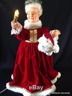 Animated 26 Mrs Santa Claus & White Dog Lighted Christmas Motionette Figure IOB