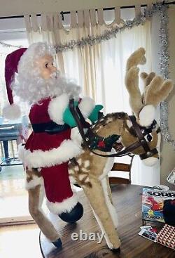 Animated Santas Best Santa riding reindeer Excellent Condition Magical Over 3ft
